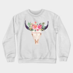 Watercolor bull skull flowers Crewneck Sweatshirt